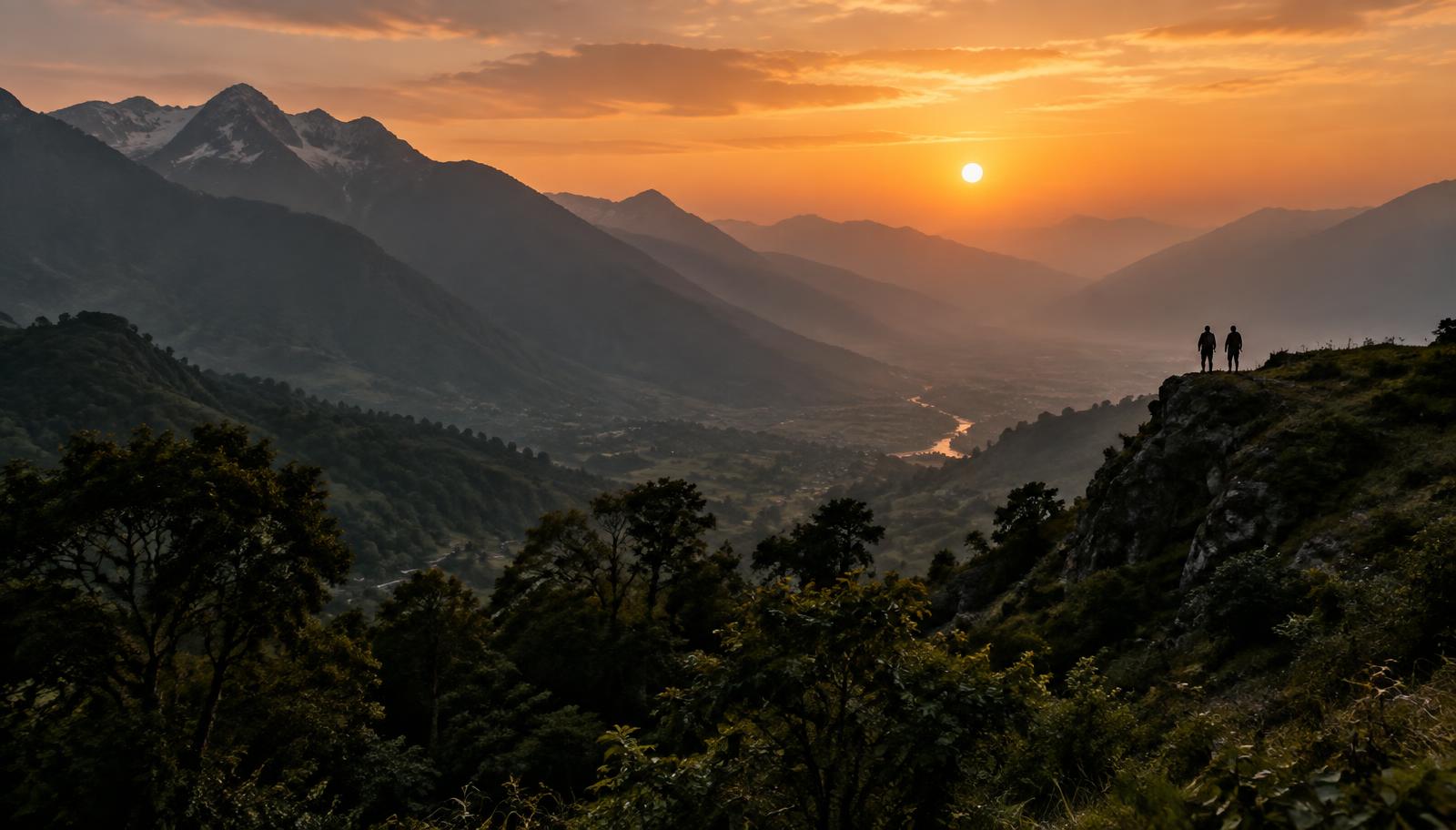 Sunset over a mountain valley